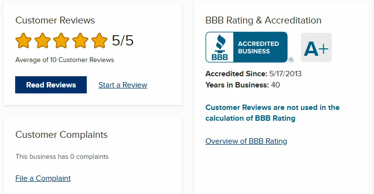 A+ BBB Accredited Business